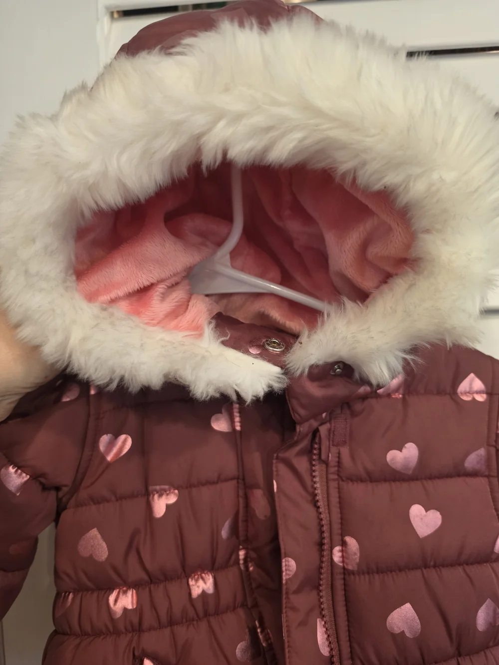 Girls' Heart-Print Puffer Jacket - Red